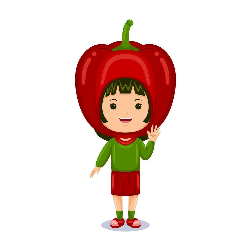 niña niños rojo pimienta personaje disfraz vector