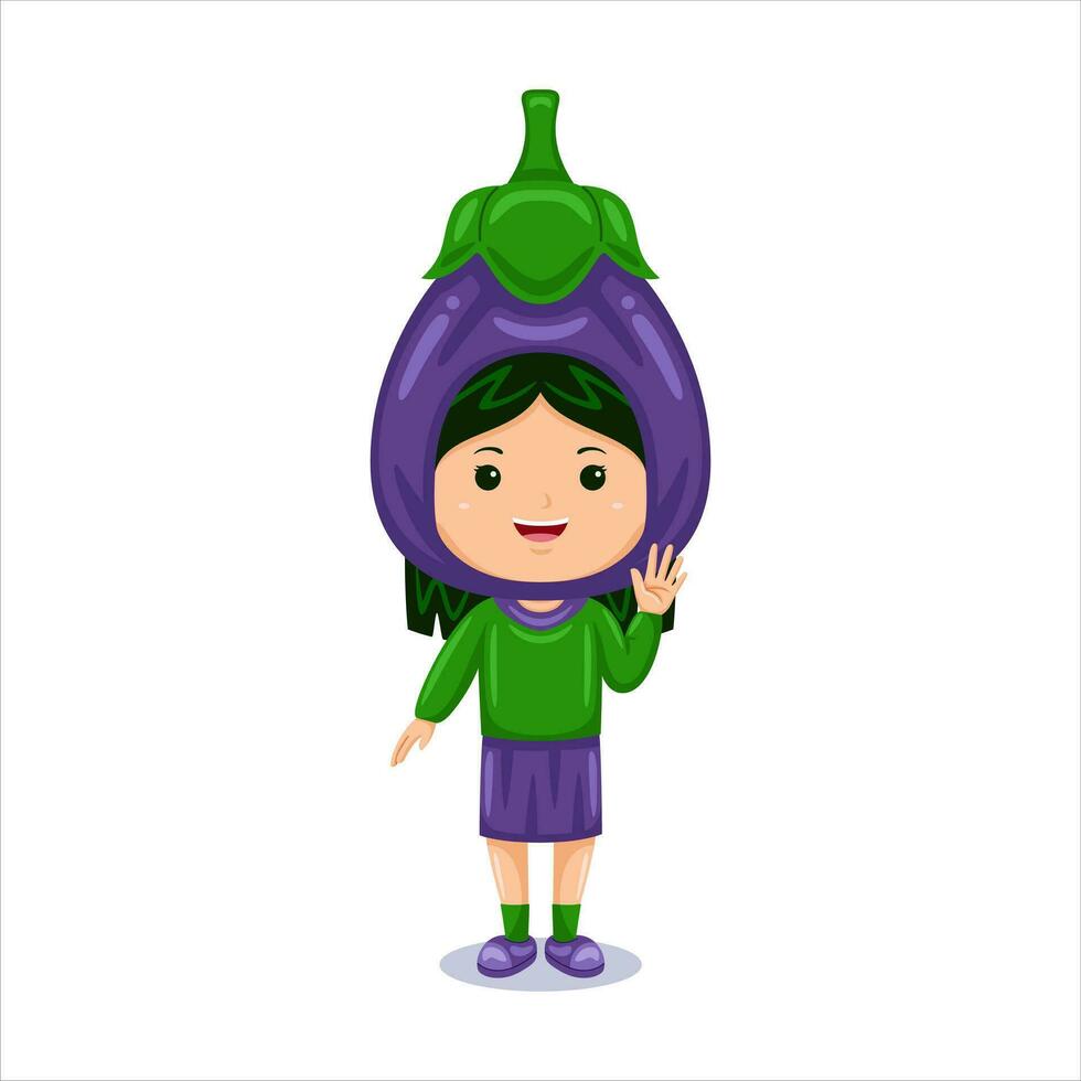 girl kids aubergine character costume vector