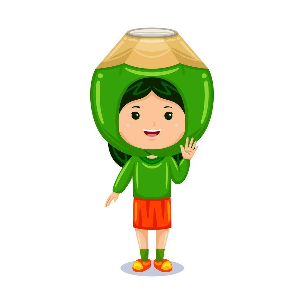 girl kids coconut character vector