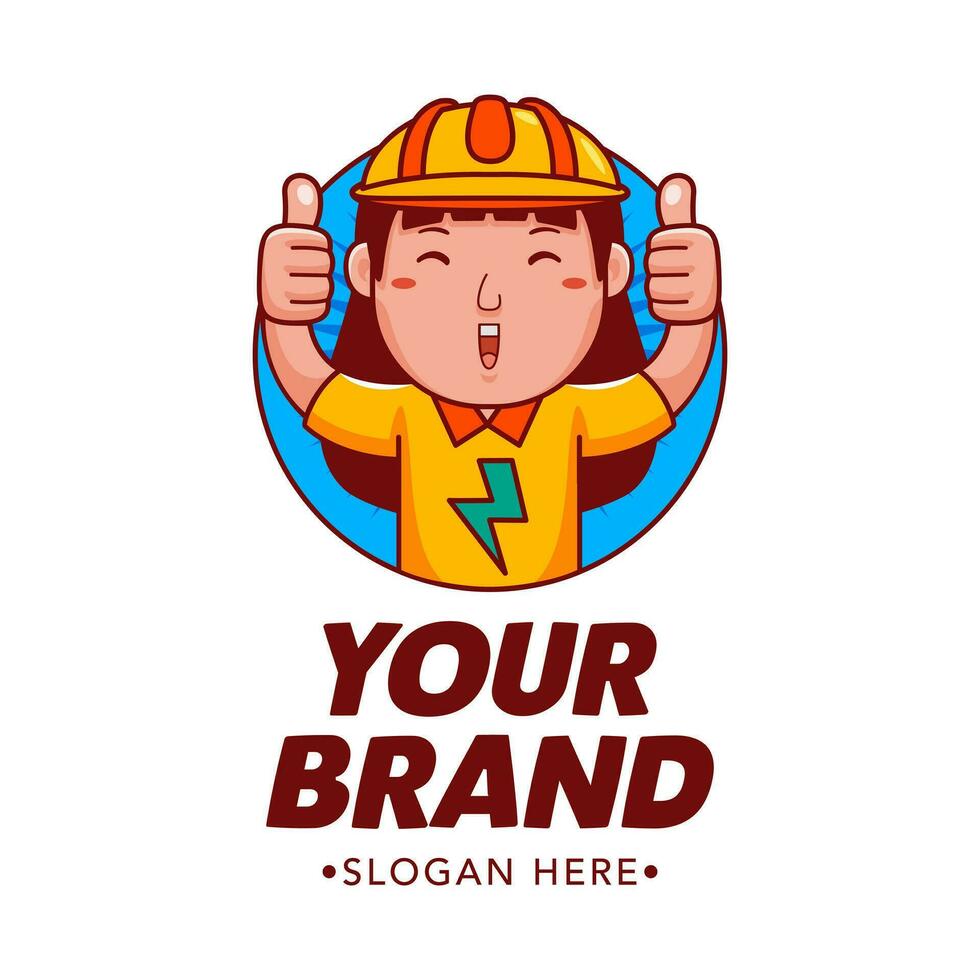 Woman Electrician Cartoon Character Logo Vector Template