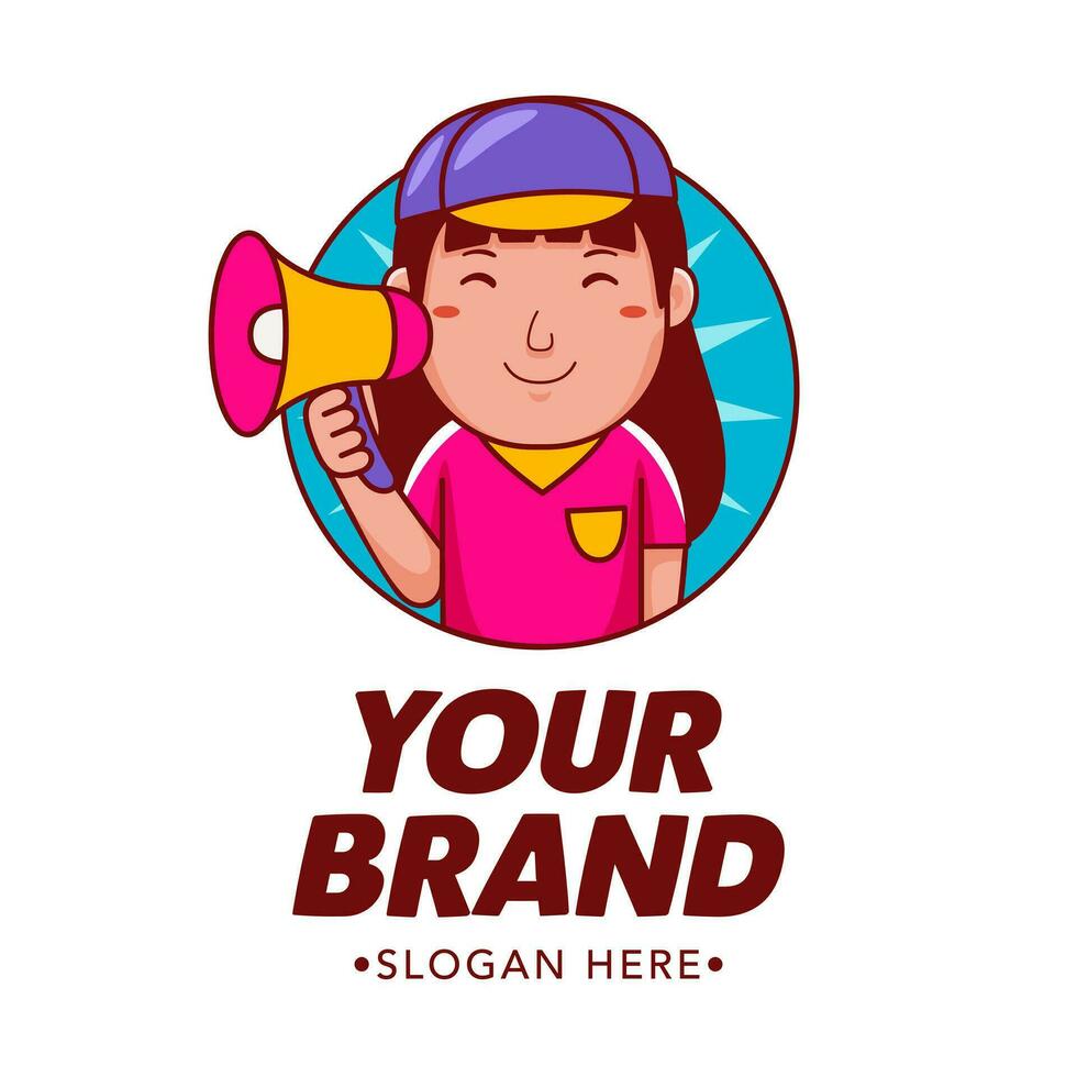 Woman Graphic Designer Cartoon Character Logo Vector Template