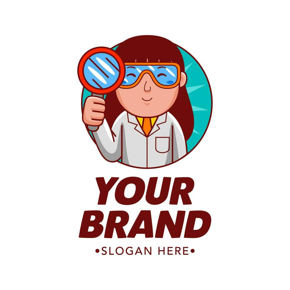 Woman Scientist Cartoon Character Logo Vector Template