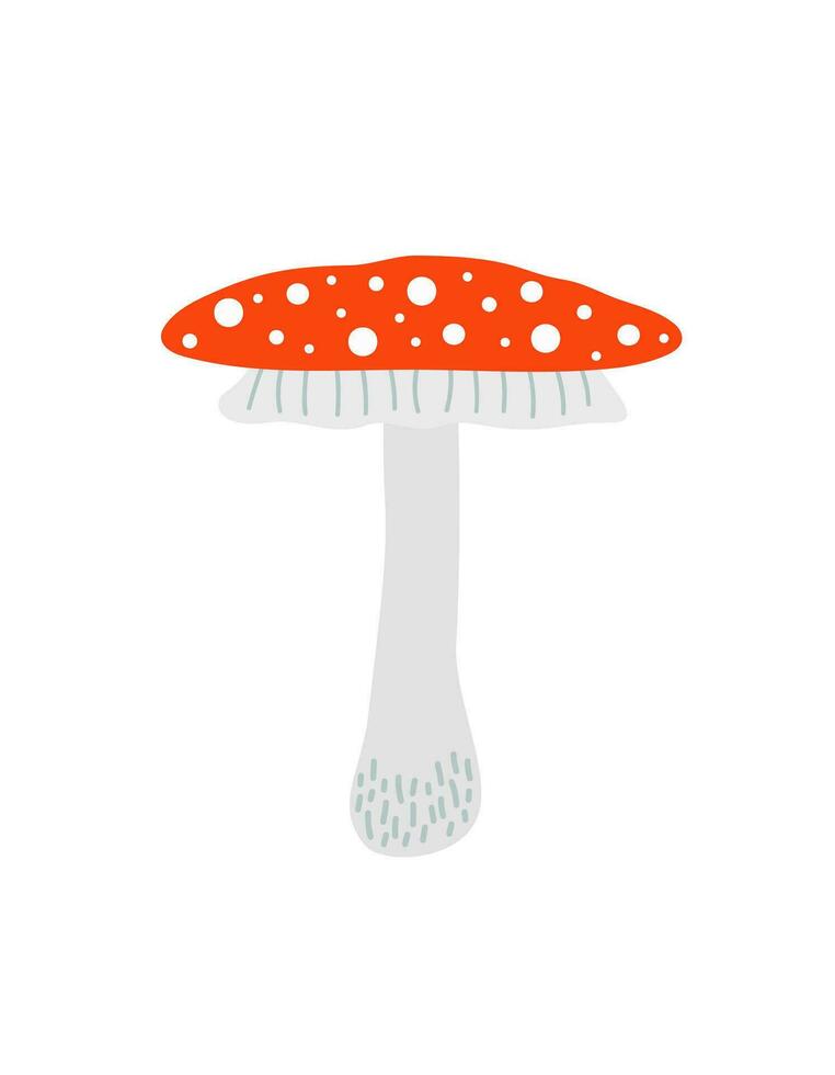 Mushroom red with white dots, fly agaric seasonal Halloween vector illustration of inedible witch mushrooms autumn holidays simple minimalist hand drawn doodle style drawing