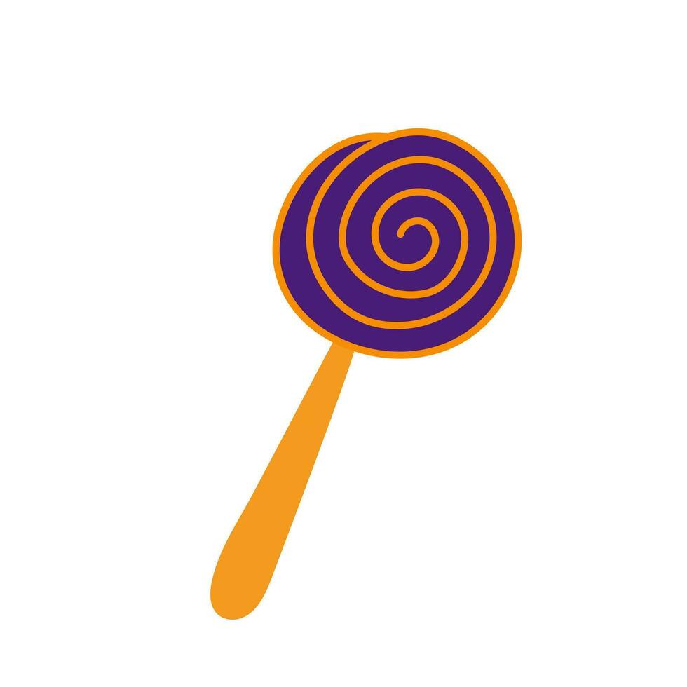 Lollipop round swirl candy on stick simple cartoon hand drawn vector illustration