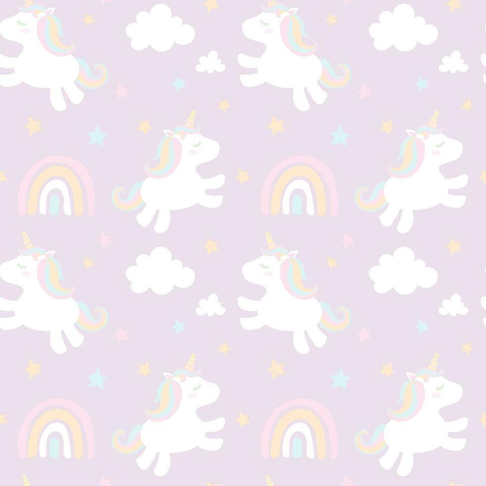 infantil sin costura modelo con linda unicornios, nubes, estrellas y arcoiris vector