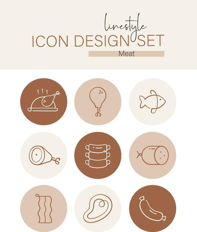 Linestyle Icon Design Set Meat vector