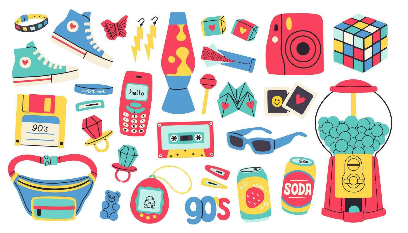 Classic 80s 90s elements in modern flat style. Hand drawn vector ...