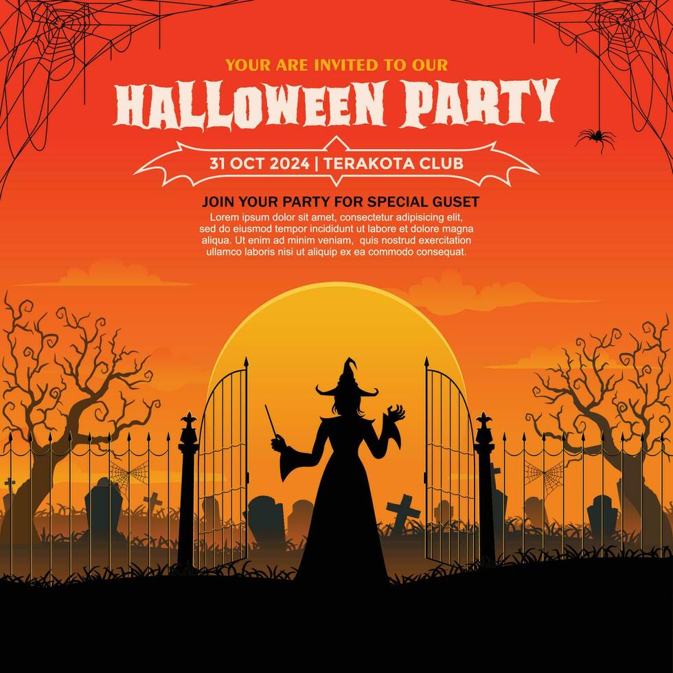 Halloween spooky cartoon illustration. Graphic design for the decoration of gift certificates, banners and flyer vector