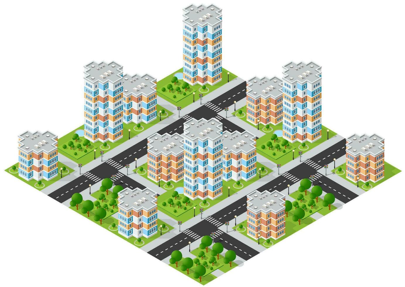 The city lifestyle scene on urban themes with houses, cars, people, trees and parks. Concept isometric 3d illustrations vector for design, games, web