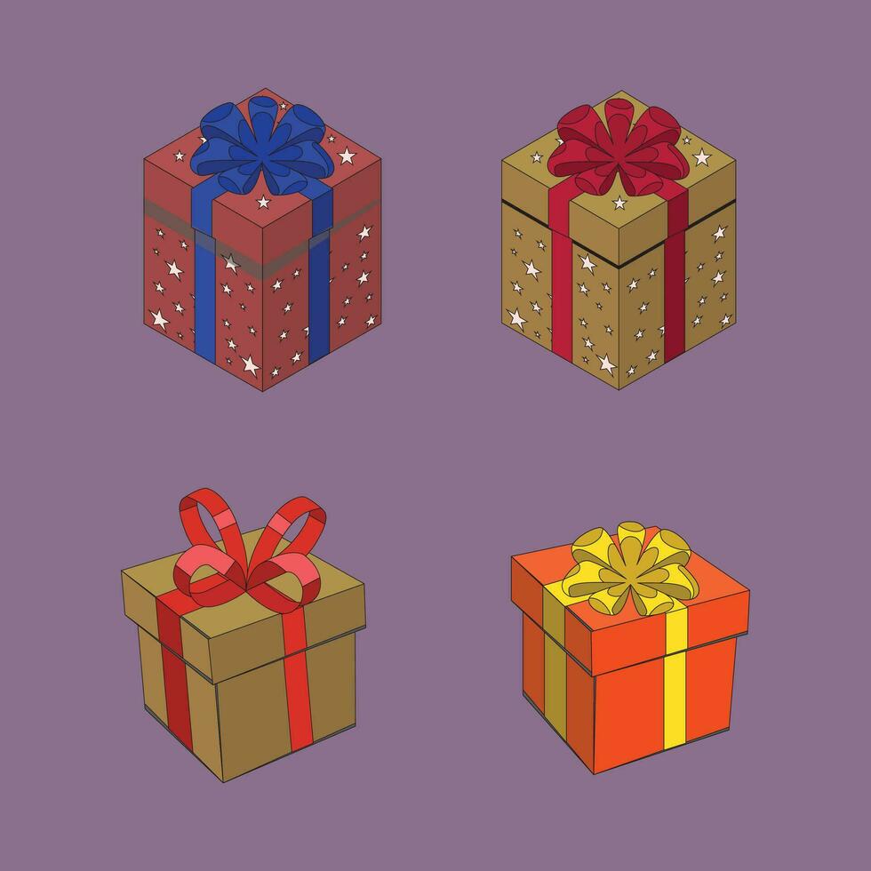 Set Gift Boxes with Ribbon. Birthday gift box. Christmas Gift Box vector