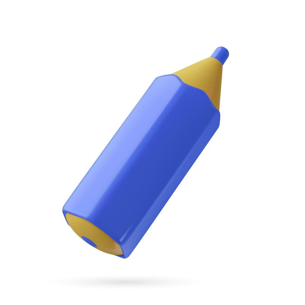 3d blue Pencil icon. Plastic toy three dimensional vector design element isolated on white background. Note, draw, color or art concept.