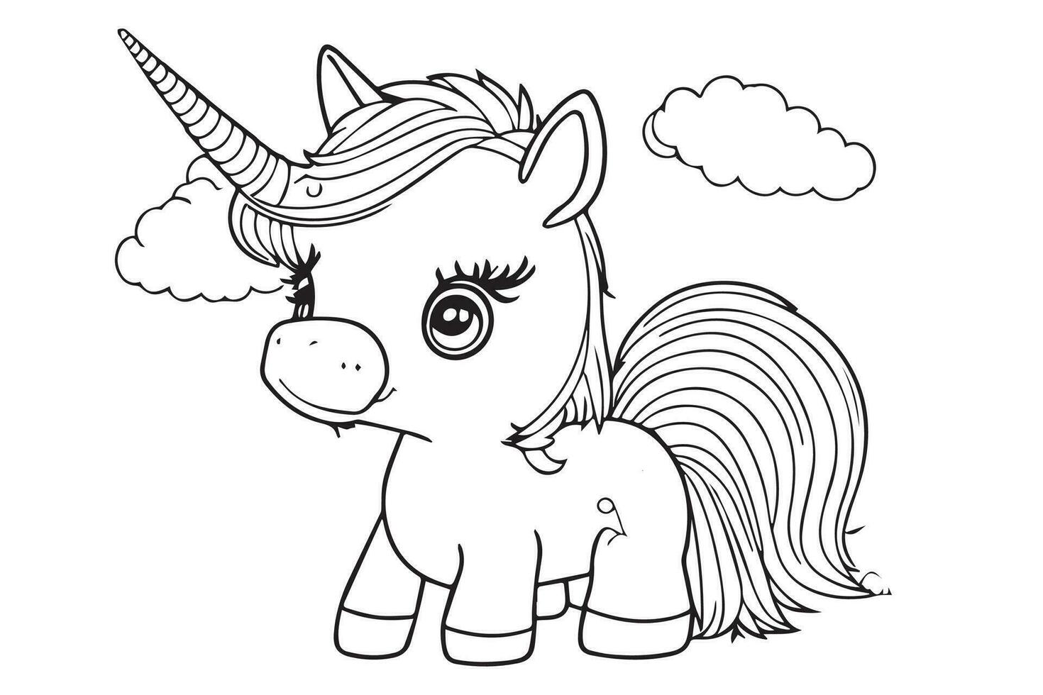 linda unicornio colorante libro página, niños dibujo libro. colorante página para niños y adultos vector