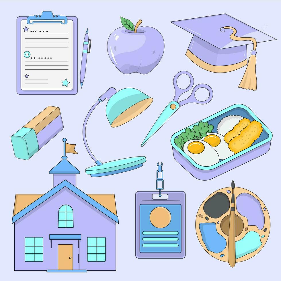 10 back to school icon illustrations set isolated on the colored background vector