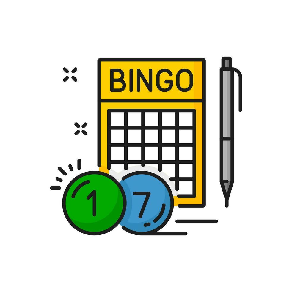 bingo lotería tarjeta y bolígrafo, loto jugar juego vector