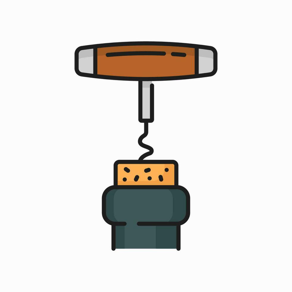 Corkscrew bottle opener with wooden handle icon vector
