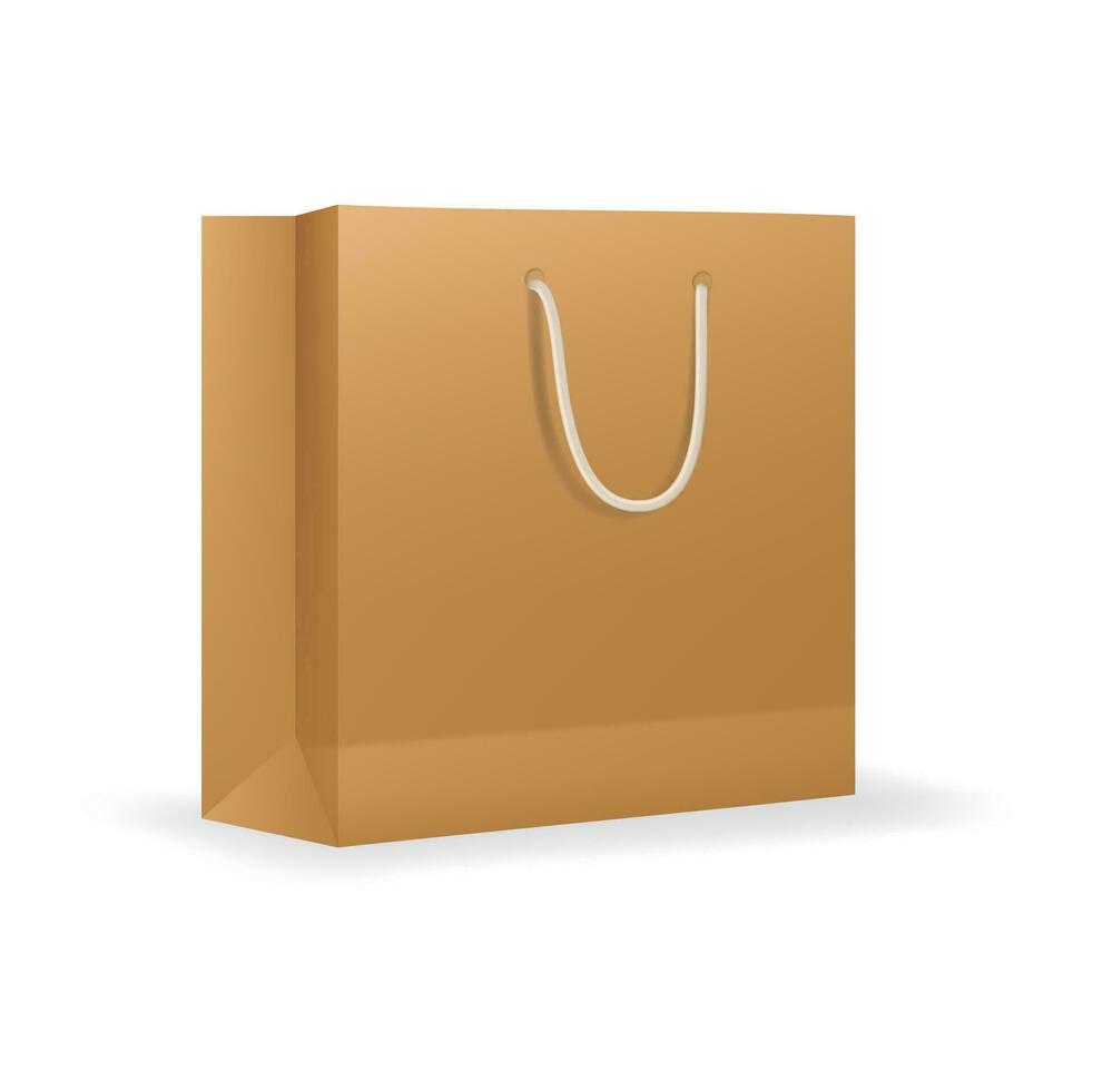 Paper shopping bag with rope handles mockup vector