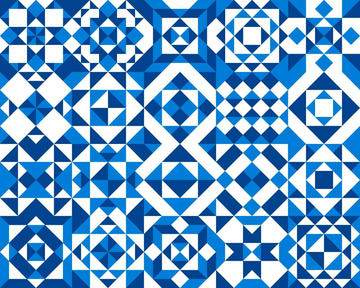 Blue ceramic tile pattern, geometric mosaic vector