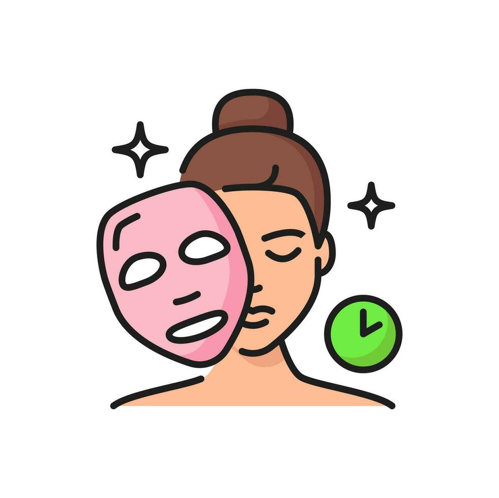 Skin care, dermatology night face mask line icon vector