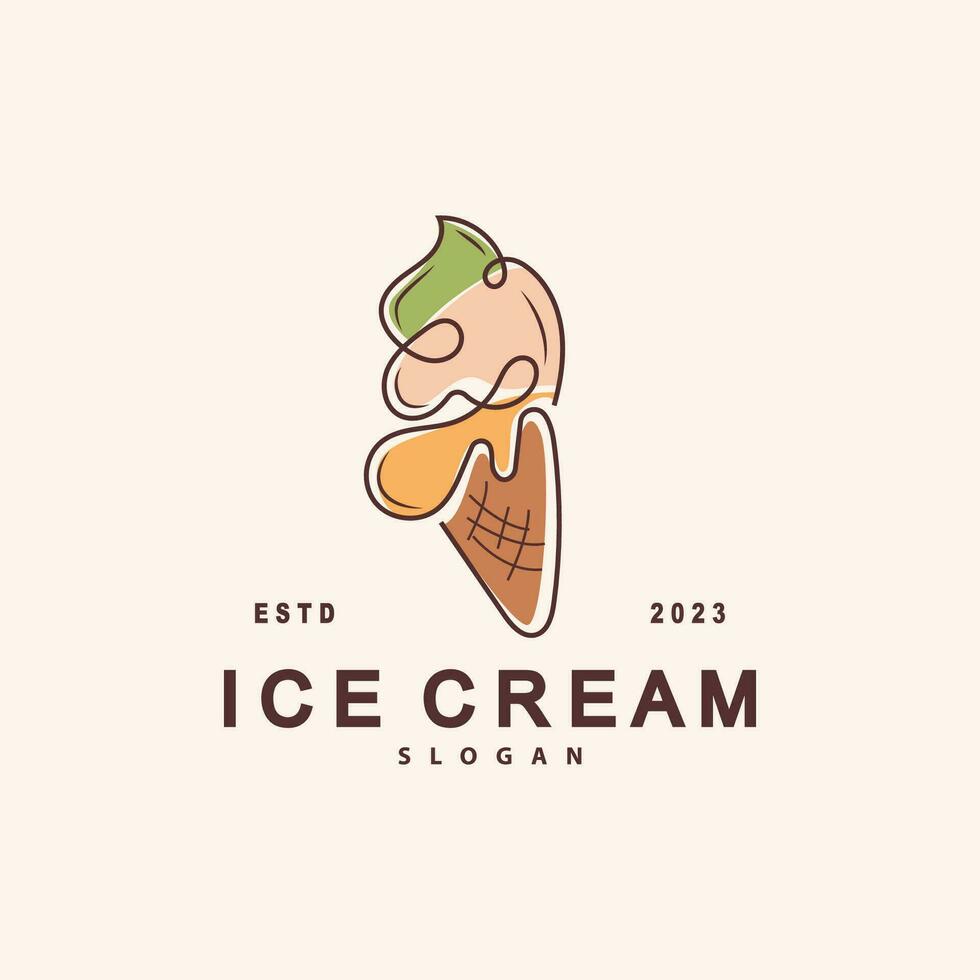 Ice Cream Logo, Vector Fresh Sweet Soft Cold Food, Simple Minimalist Inspiration Design