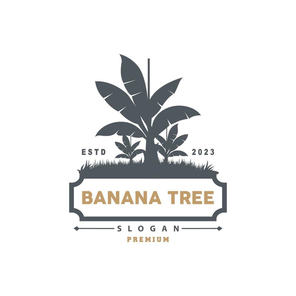Banana Tree Logo, Banana Tree Simple Silhouette Design, Plant Icon Symbol Vector Illustration