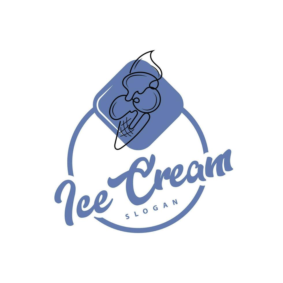 Ice Cream Logo, Vector Fresh Sweet Soft Cold Food, Simple Minimalist Inspiration Design
