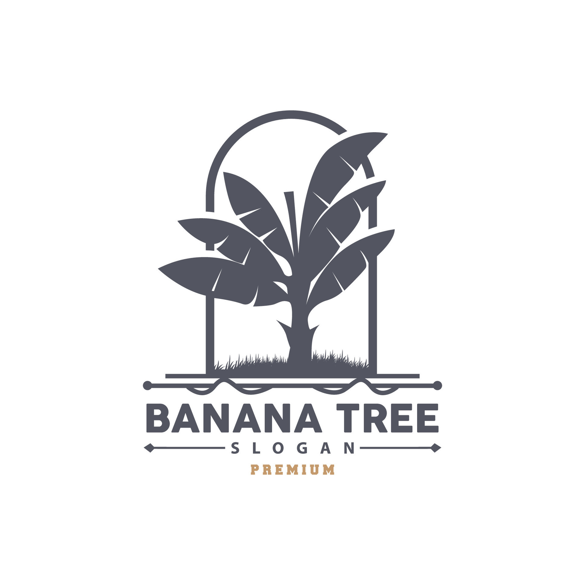 Banana Tree Logo, Banana Tree Simple Silhouette Design, Plant Icon Symbol Vector Illustration