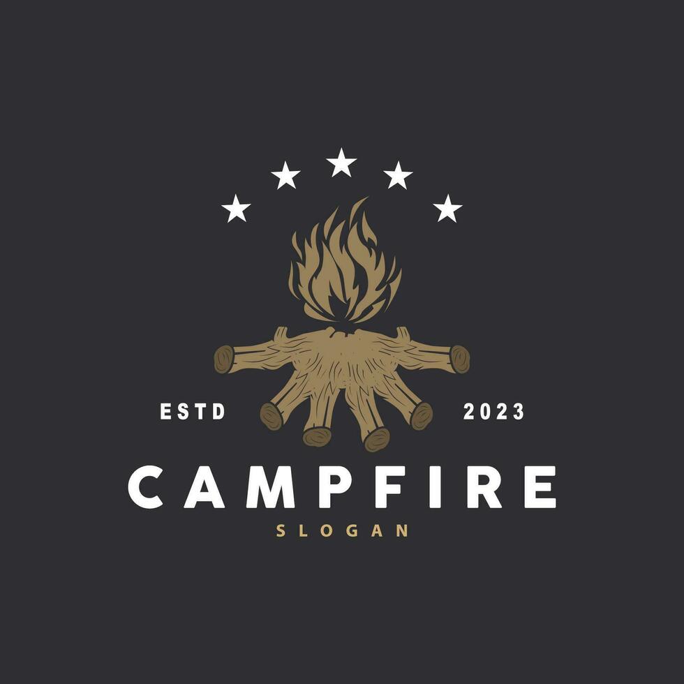 Campfire Logo Design, Bonfire Vector, Adventure Camp Outdoor Wood Flame Vintage Retro Illustration vector