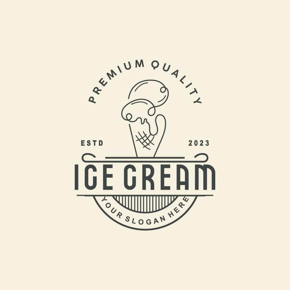 Ice Cream Logo, Vector Fresh Sweet Soft Cold Food, Simple Minimalist Inspiration Design