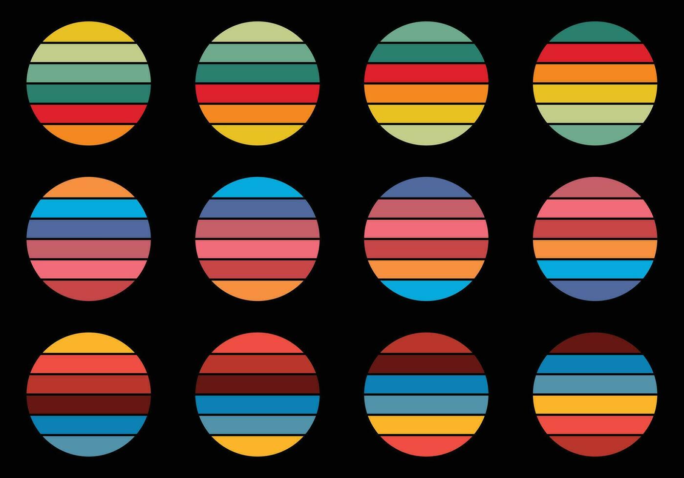 Retro Vintage Sunsets Pack illustrations vector background