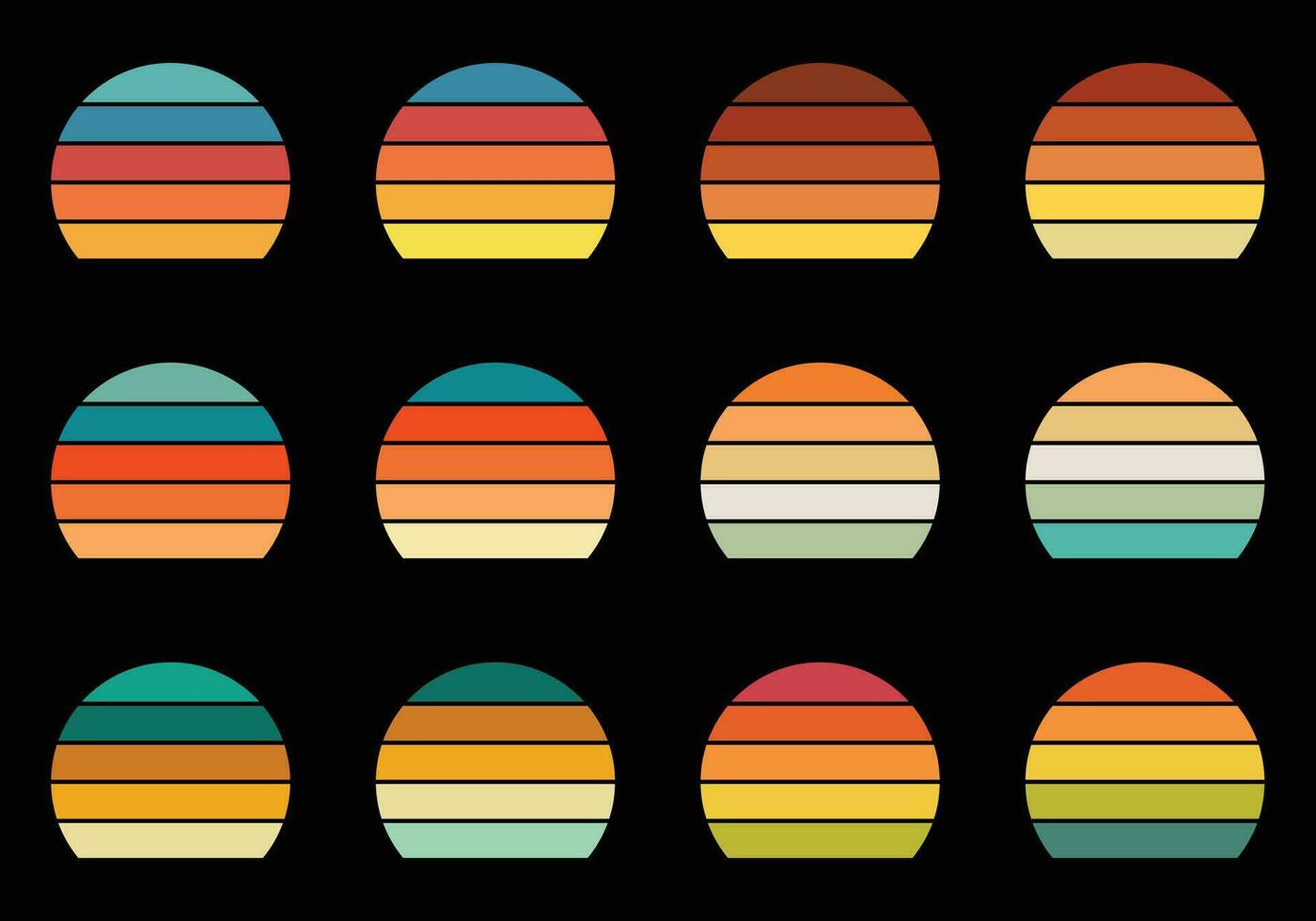retro Clásico puestas de sol paquete pizca diferente colores vector