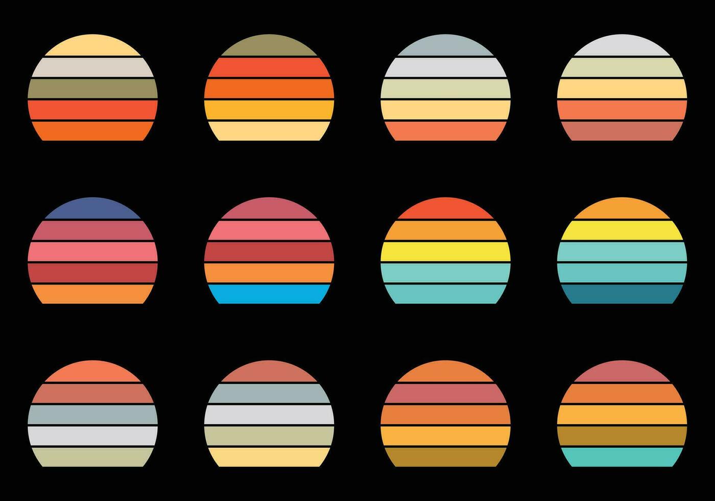 Retro Vintage Sunsets Pack Whit Different Colors vector