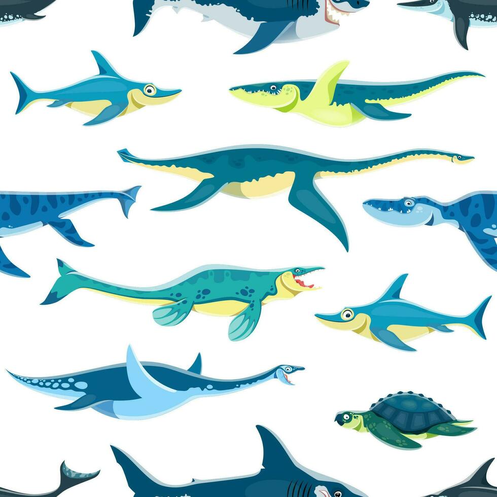 Aquatic dinosaurs characters seamless pattern vector