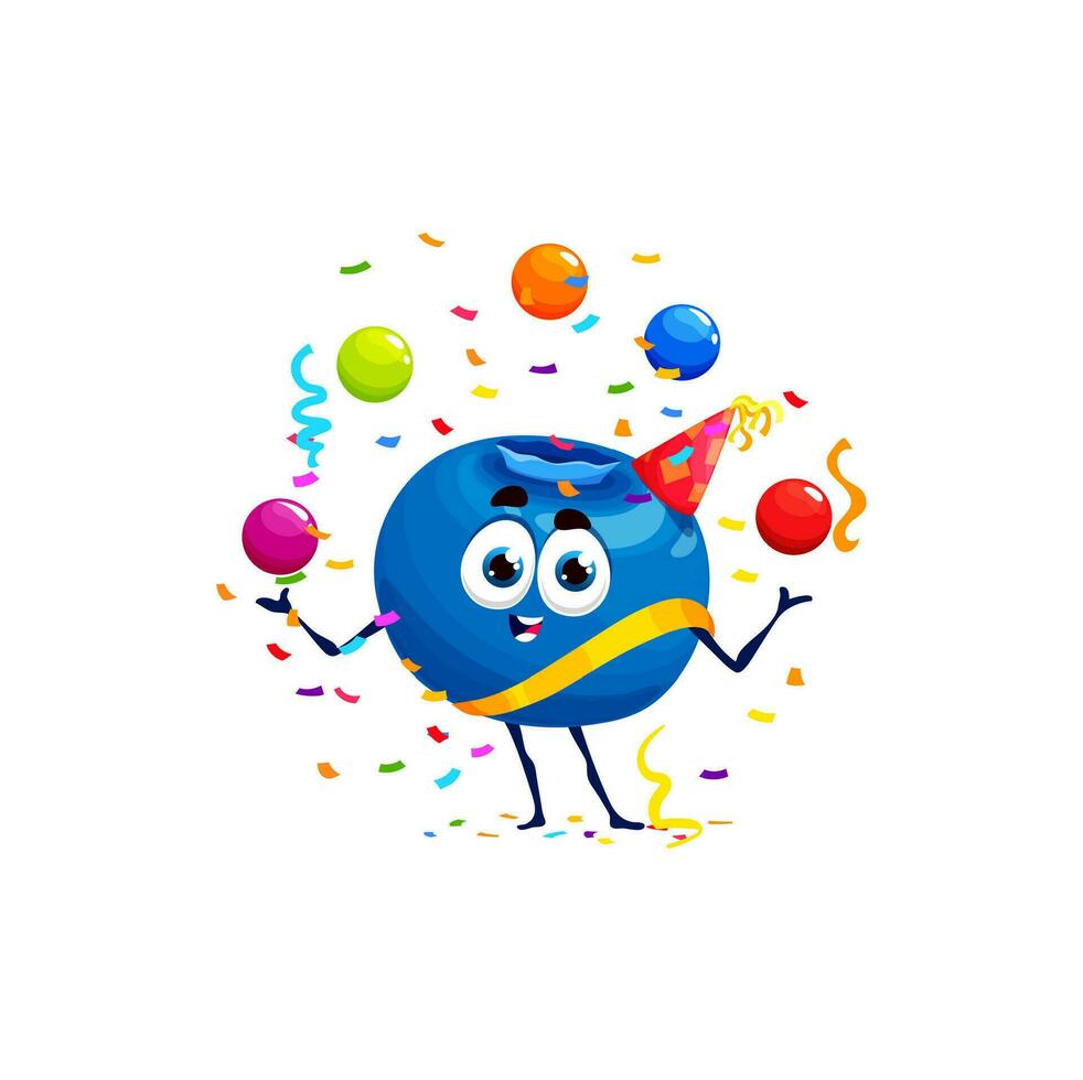 Cartoon blueberry character on birthday holiday vector