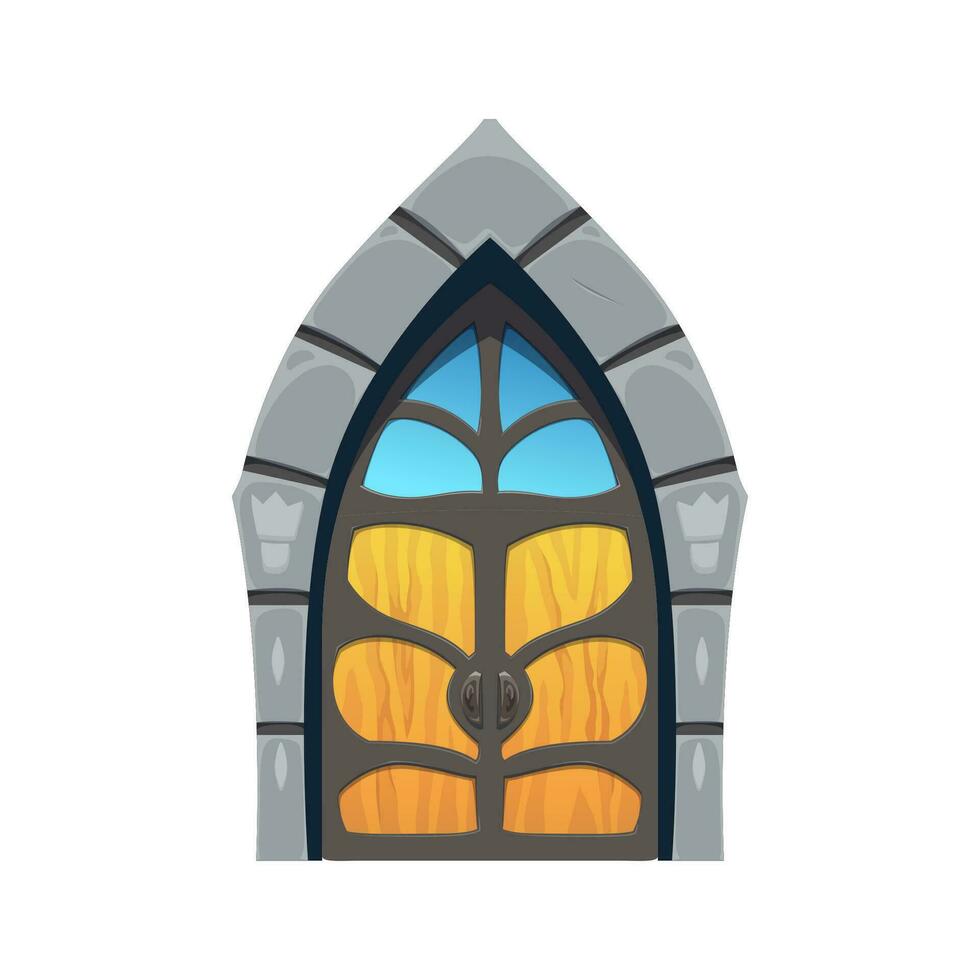 Cartoon Medieval castle gates with stone arch door vector