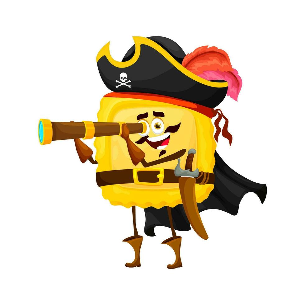 Cartoon ravioli italian pasta pirate character vector