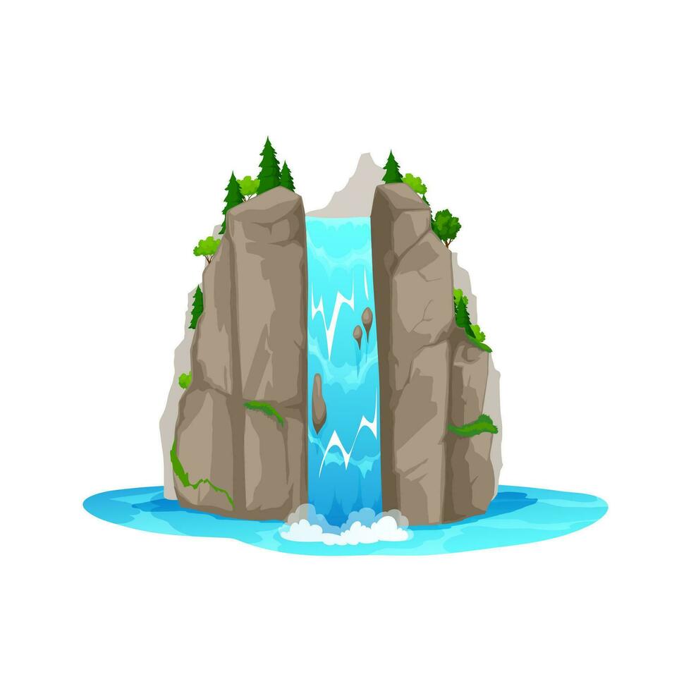 Cartoon waterfall and water cascade from mountain vector