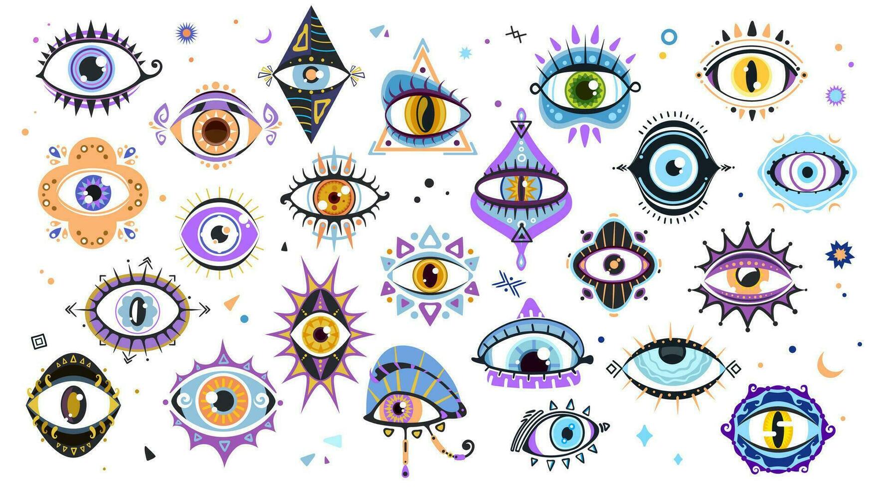 mágico brujería ojos, magia esotérico símbolos vector