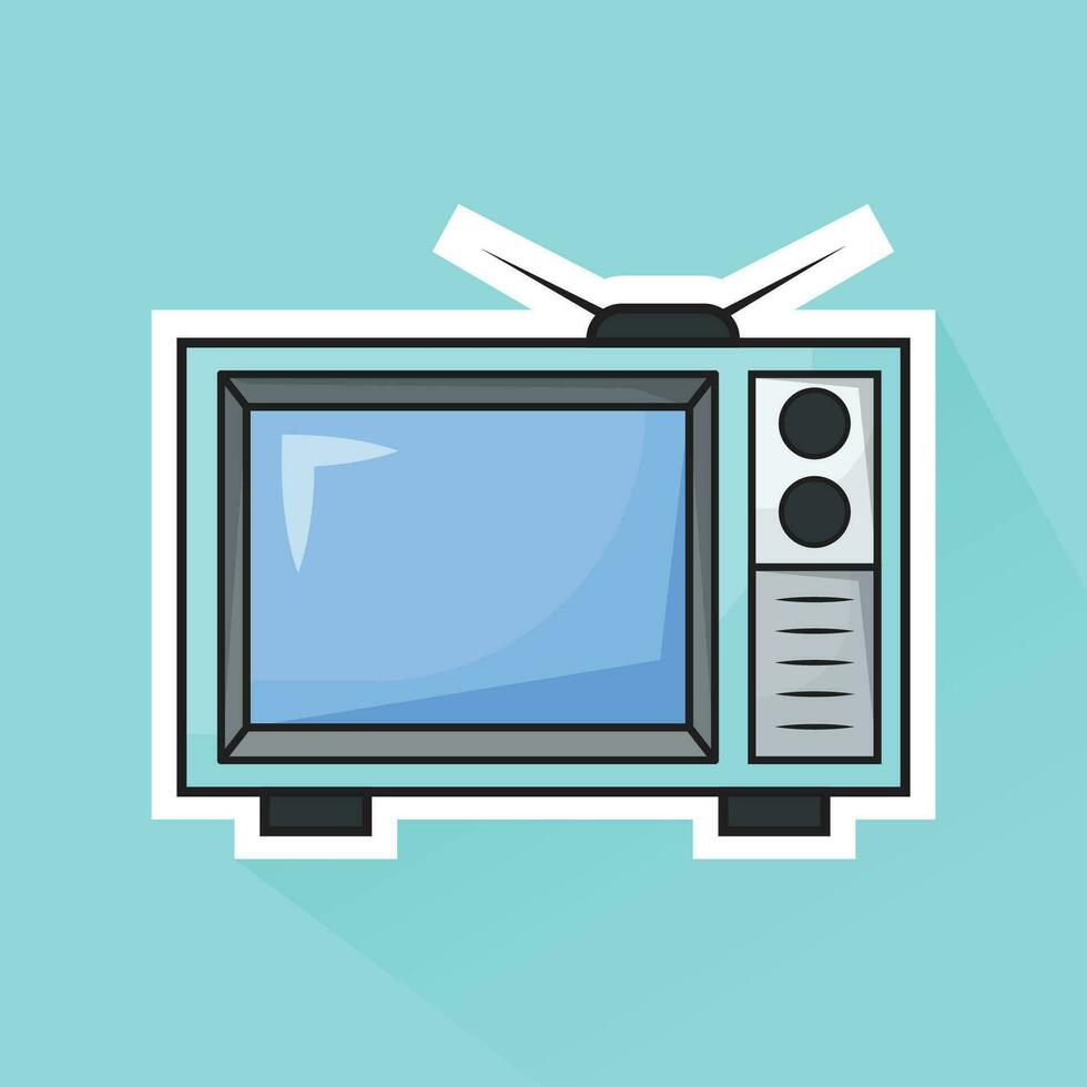 Illustration Vector of Light Blue Vintage Television in Flat Design