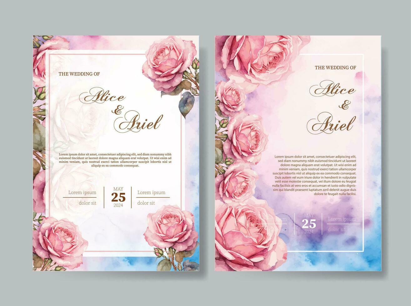 elegante resumen antecedentes. Boda invitación tarjeta modelo conjunto con floral y oro acuarela decoración para salvar el fecha, saludo, póster, y cubrir diseño vector