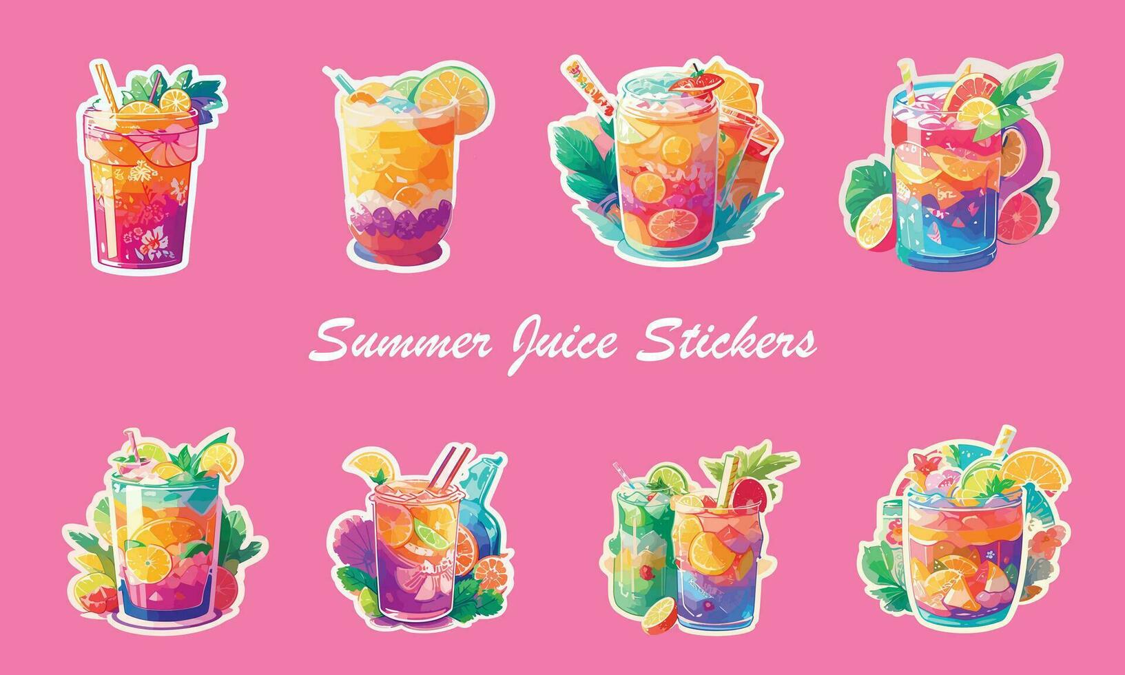 Set of color summer sticker food drinks fruits juice vector