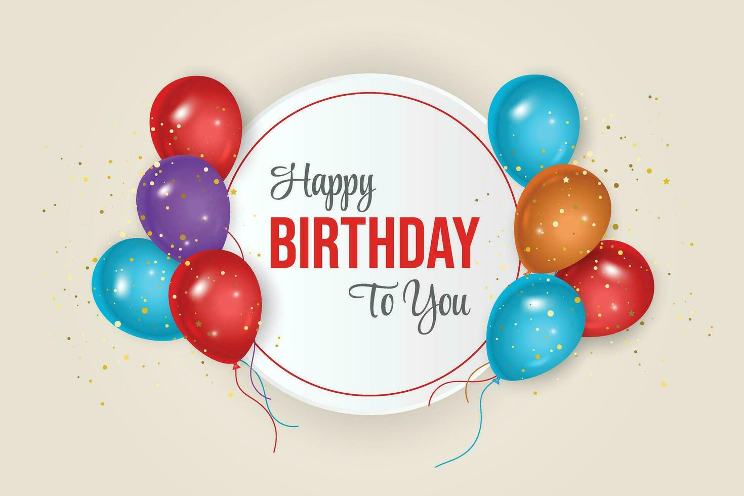 Happy birthday congratulations banner design with color balloons and glossy glitter ribbon vector