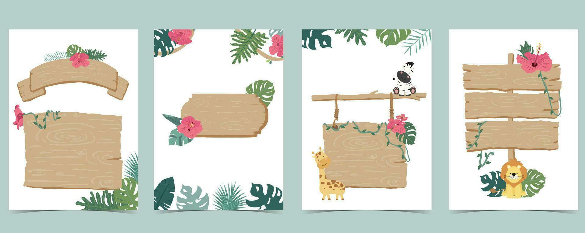 Wood frame collection of safari background set.Editable vector illustration for birthday invitation,postcard and sticker