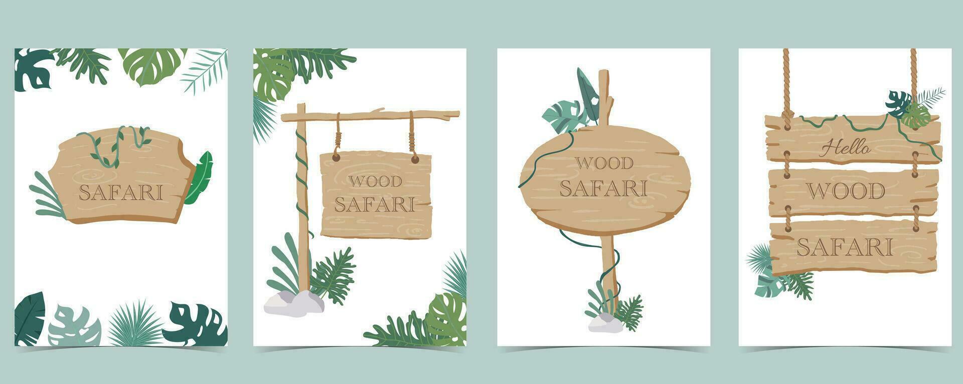 Wood frame collection of safari background set.Editable vector illustration for birthday invitation,postcard and sticker