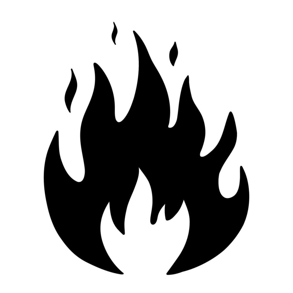 Hand drawn fire silhouette. Fireball black and white vector sketch. Icon