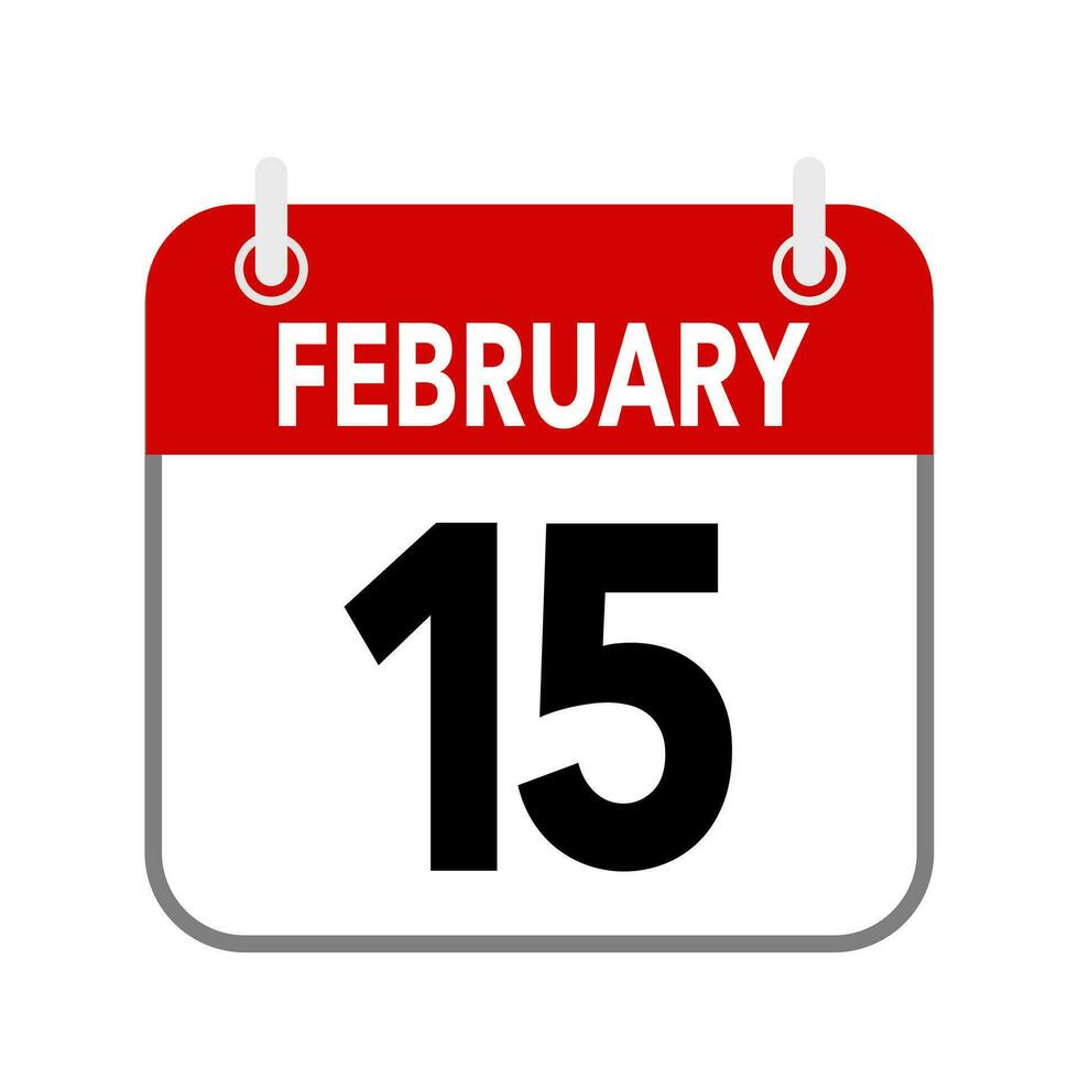15 February, calendar date icon on white background. vector