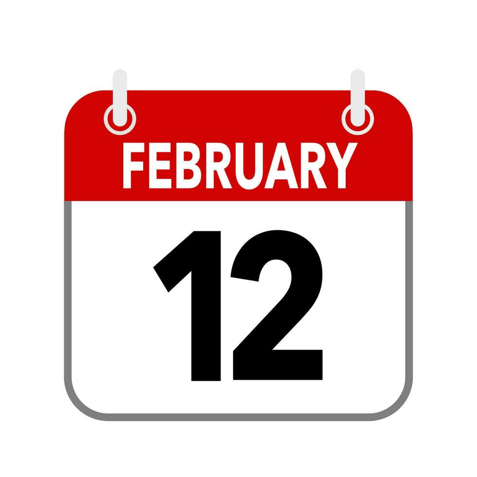 12 February, calendar date icon on white background. vector