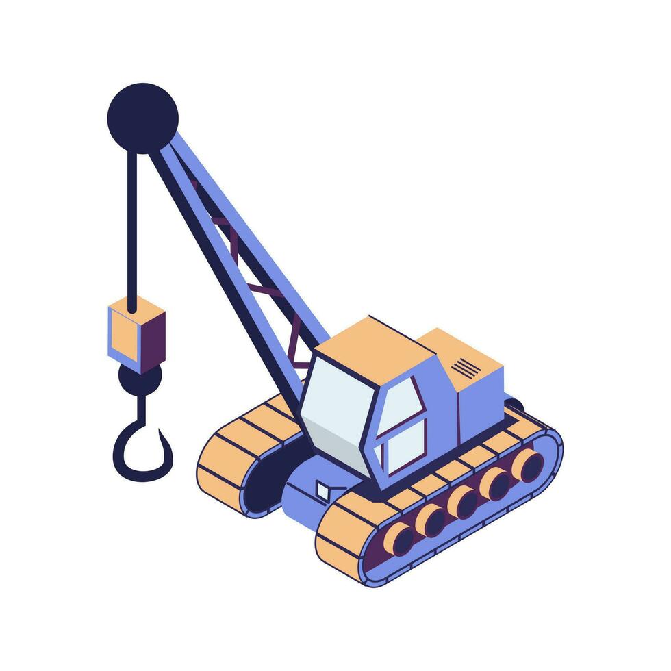 crane truck flat style isometric vector illustration 3d design