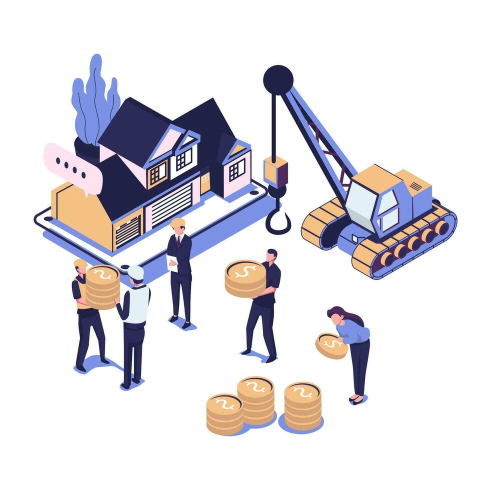 Construction costs flat style isometric illustration design vector