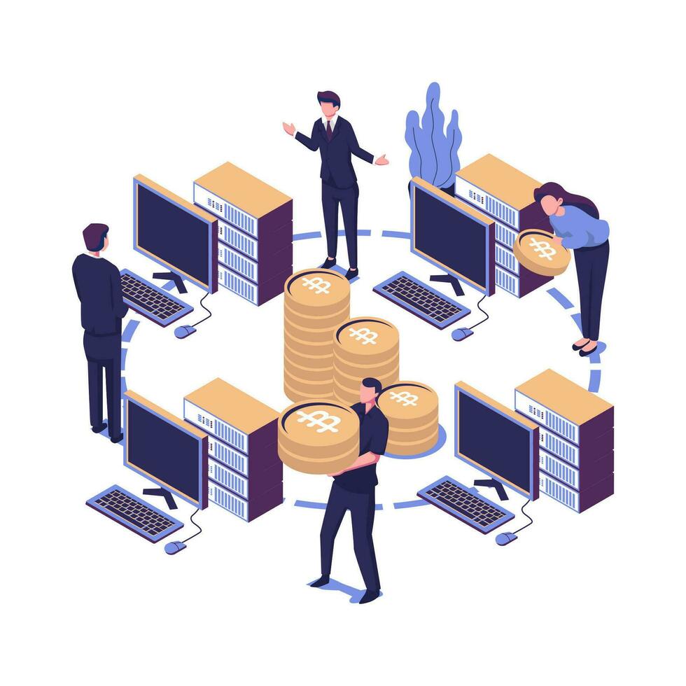 Cryptocurrency market flat style isometric illustration vector design