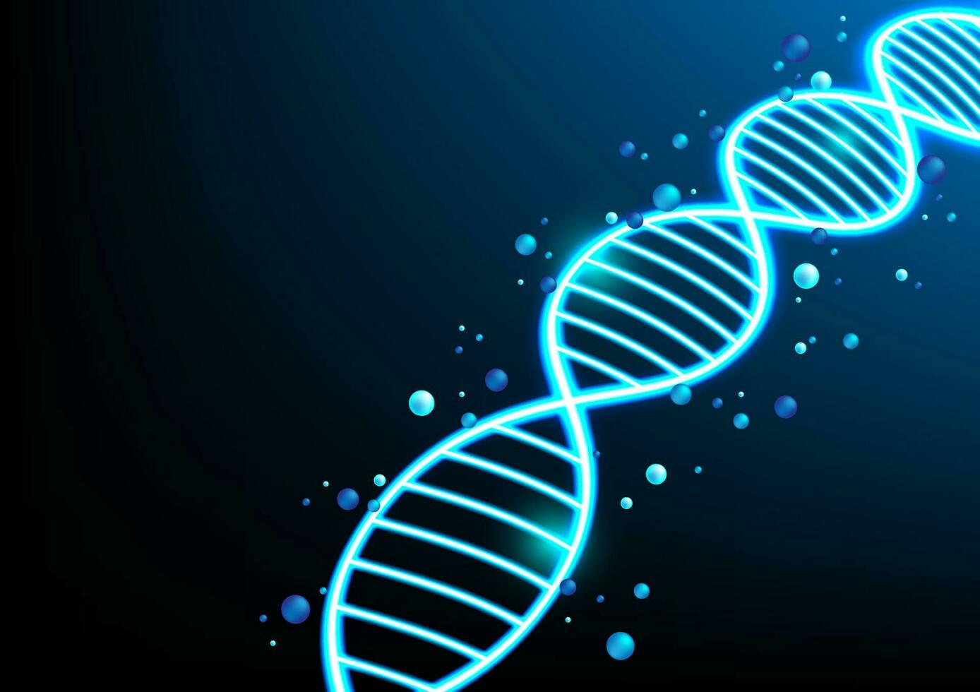 Neon DNA molecule on dark blue background. Abstract clinic genetic biotechnology and science technology vector illustration.